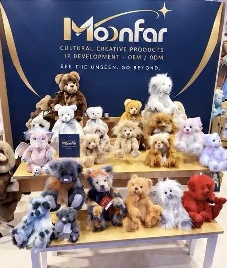 Plush characters on display