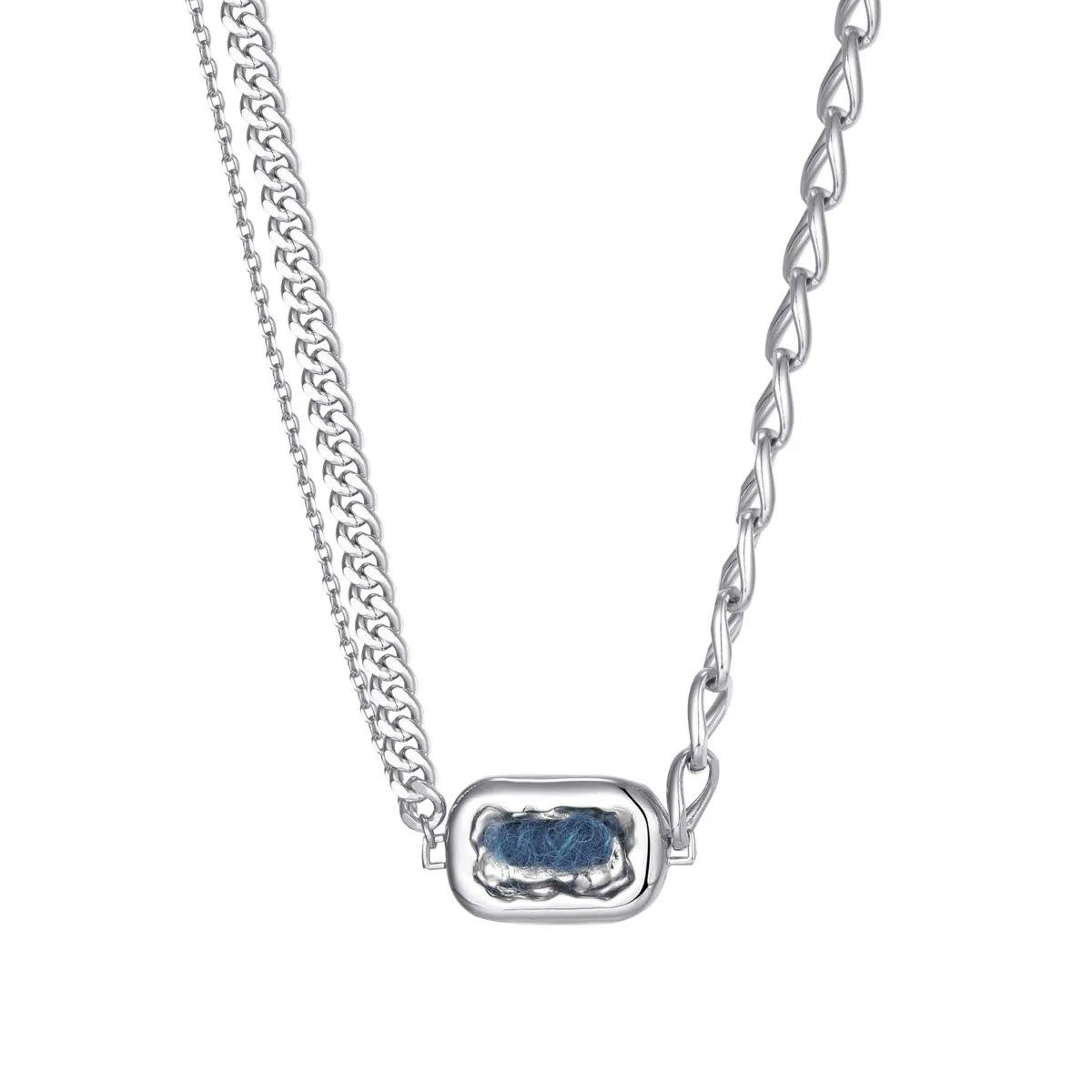 Chain Necklace with Blue Center Detail