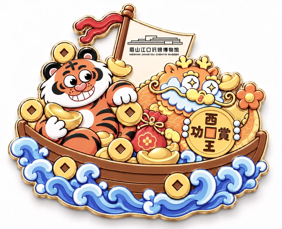 Stone Dragon & Tiger Illustrated Magnet